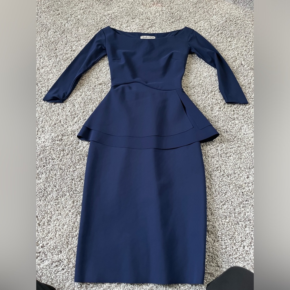 Off-shoulder navy Chiara Bono peplum dress